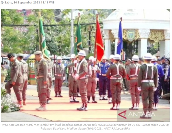 Kirab pataka Jer Basuki Mawa Beya Jatim tahun 2023 tiba di Kota Madiun