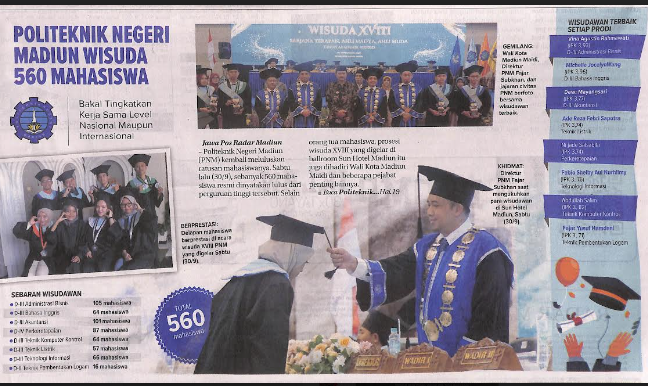 Politeknik Negeri Madiun Wisuda 560 Mahasiwa, Bakal Tingkatkan Kerja Sama Level Nasional Maupun Internasional