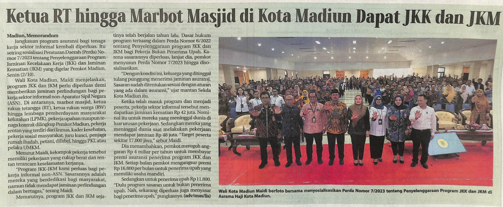 Ketua RT Hingga Marbot Masjid di Kota Madiun Dapat JKK dan JKM