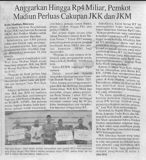 Anggarkan Hingga Rp 4 Miliar, Pemkot Madiun Perluas Cakupan JKK dan JKM