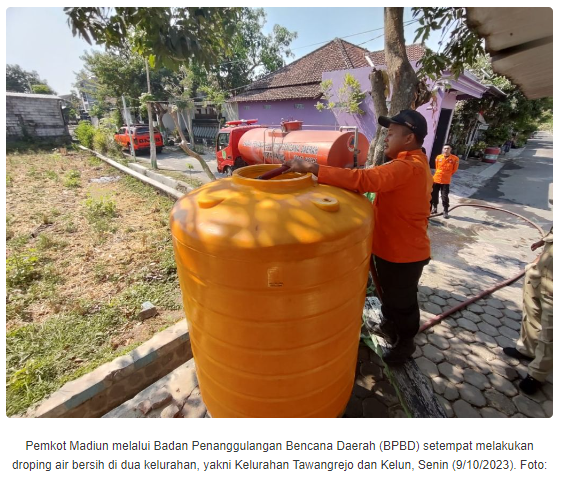 Dampak Kekeringan, Pemkot Madiun "Gercep" Droping Air Bersih