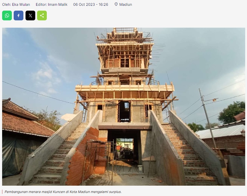 Pembangunan Menara Masjid Kuncen Sentuh 48 Persen