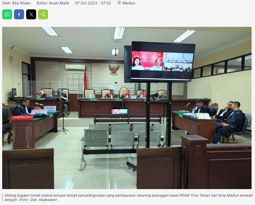 JPU Bacakan Tuntutan Dua Terdakwa Kasus PDAM Tirta Taman Sari