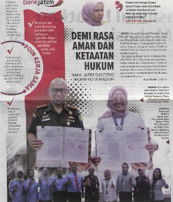 Demi Rasa Aman Dan Ketaatan Hukum, Bank Jatim Gandeng Kejari Kota Madiun