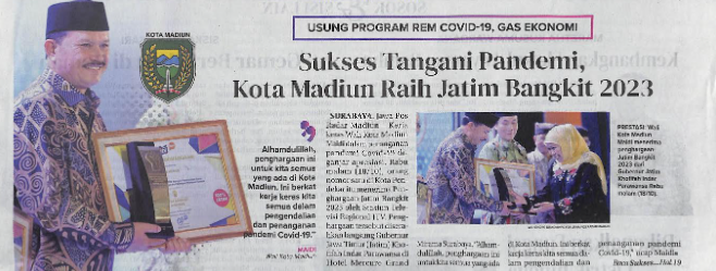 Usung Program Rem Covid-19, Gas Ekonomi, Sukses Tangani Pandemi, Kota Madiun Raih Jatim Bangkit 2023