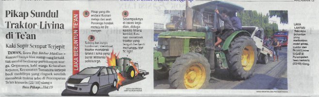 Pikap Sundul Traktor-Livina di Te’an, Kaki Sopir Sempat Terjepit
