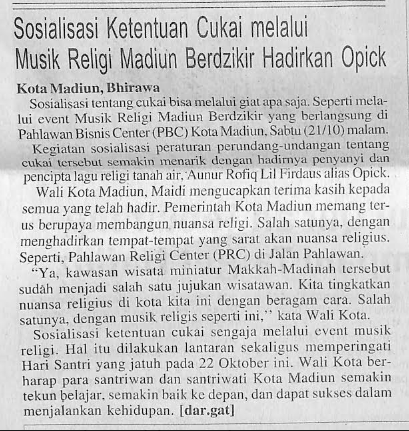 Sosialisasi Ketentuan Cukai melalui Musik Religi Madiun Berdzikir Hadirkan Opick