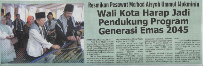 Resmikan Pesawat Ma’had Aisyah Ummul Mukminin, Wali Kota Harap Jadi Pendukung Program Generasi Emas 2045