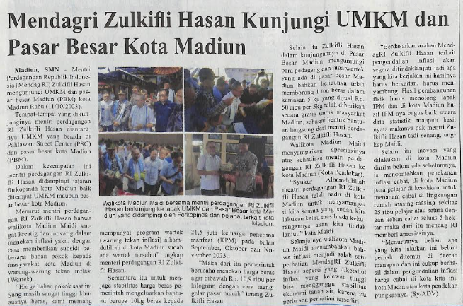 Mendagri Zulkifli Hasan Kunjungi UMKM dan Pasar Besar Kota Madiun