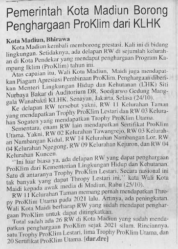 Pemerintah Kota Madiun Borong Penghargaan ProKlim dari KLHK