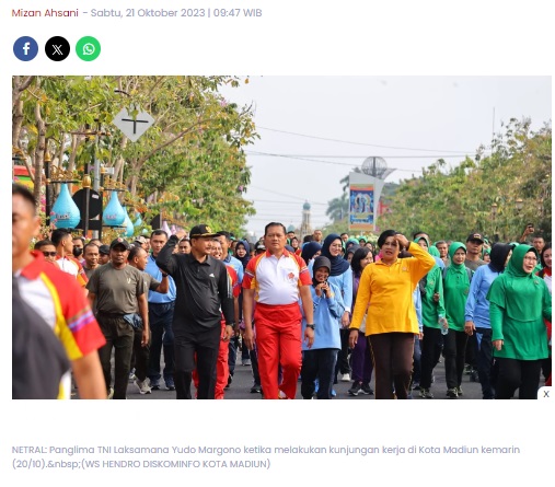 Kunker di Kota Madiun, Panglima TNI Puji Pesatnya Pembangunan di Era Maidi