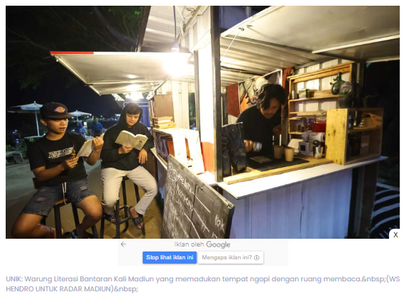 Syahdunya Ngopi sambil Baca Buku di Warung Literasi Bantaran Kali Madiun