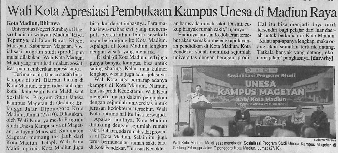 Wali Kota Apresiasi Pembukaan Kampus Unesa di Madiun Raya