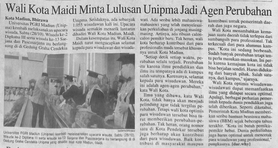 Wali Kota Maidi Minta Lulusan Unipma Jadi Agen Perubahan