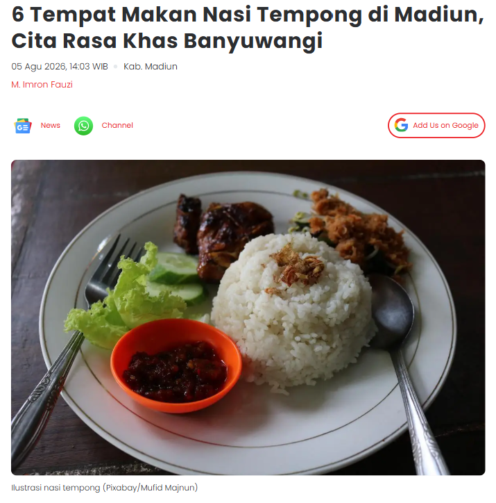 6 Tempat Makan Nasi Tempong di Madiun, Cita Rasa Khas Banyuwangi