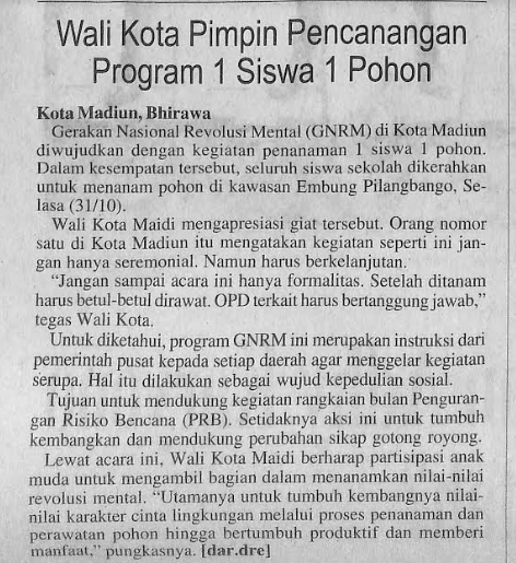 Wali Kota Pimpin Pencanangan Program 1 Siswa 1 Pohon