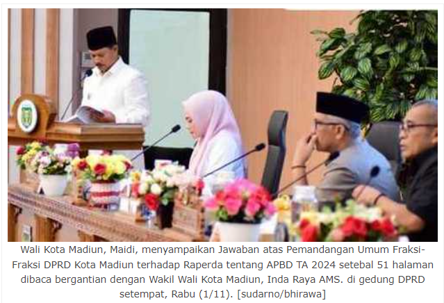 Wali Kota Madiun Sampaikan Jawaban Atas Raperda Tentang APBD TA 2024