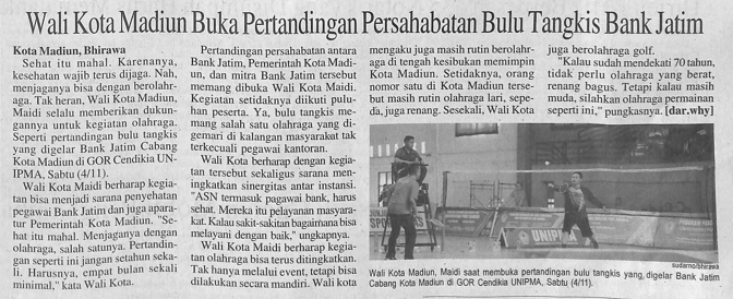 Wali Kota Madiun Buka Pertandingan Persahabatan Bulu Tangkis Bank Jatim