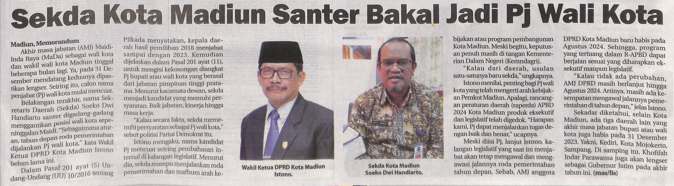 Sekda Kota Madiun Santer Bakal Jadi Pj Wali Kota