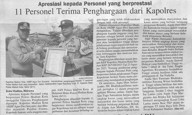 Apresiasi kepada Personel yang berprestasi, 11 Personel Terima Penghargaan dari Kapolres