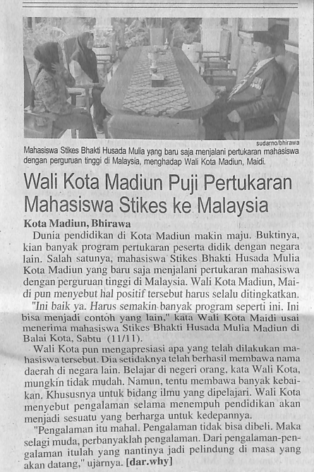 Wali Kota Madiun Puji Pertukaran Mahasiswa Stikes ke Malaysia