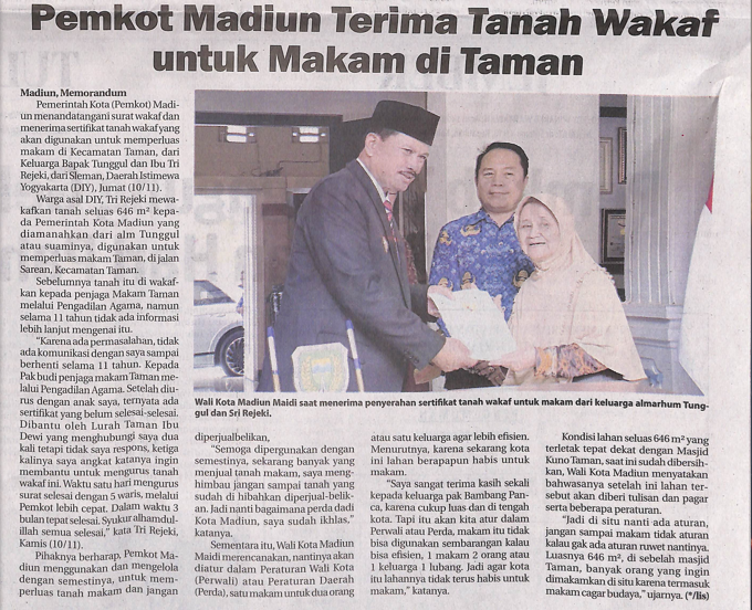 Pemkot Madiun Terima Tanah Wakaf untuk Makam di Taman