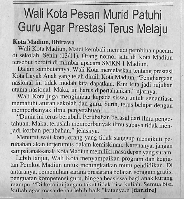 Wali Kota Pesan Murid Patuhi Guru Agar Prestasi Terus Melaju
