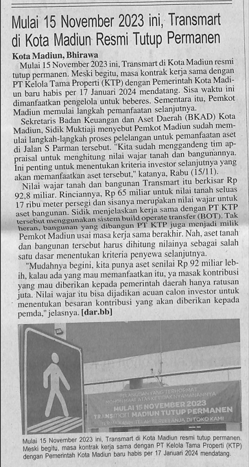 Mulai 15 November 2023 ini, Transmart di Kota Madiun Resmi Tutup Permanen