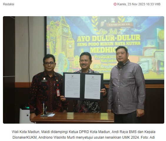 Walikota Madiun Terima Usulan UMK 2024 Naik 3,84 Persen