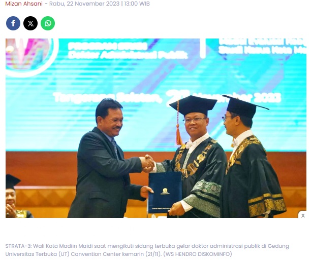 Sandang Gelar Doktor Administrasi Publik, Maidi Ingin Percepat Pembangunan Kota Madiun