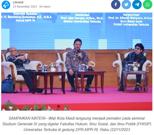 Raih Gelar Doktor, Wali Kota Madiun Langsung Jadi Pemateri Seminar di Gedung MPR RI