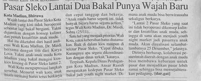 Pasar Sleko Lantai Dua Bakal Punya Wajah Baru