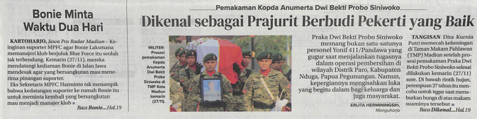 Pemakaman Kopda Anumerta Dwi Bekti Probo Siniwoko, Dikenal Sebagai Prajurit Berbudi Pekerti Yang Baik