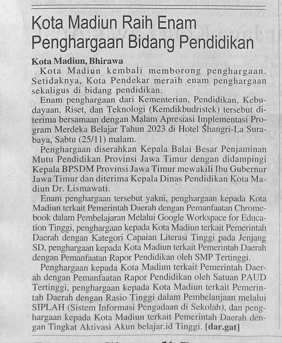 Kota Madiun Raih Enam Penghargaan Bidang Pendidikan