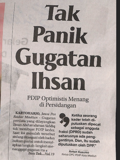 Tak Panik Gugatan Ihsan, PDIP Optimistis menang di Persidangan
