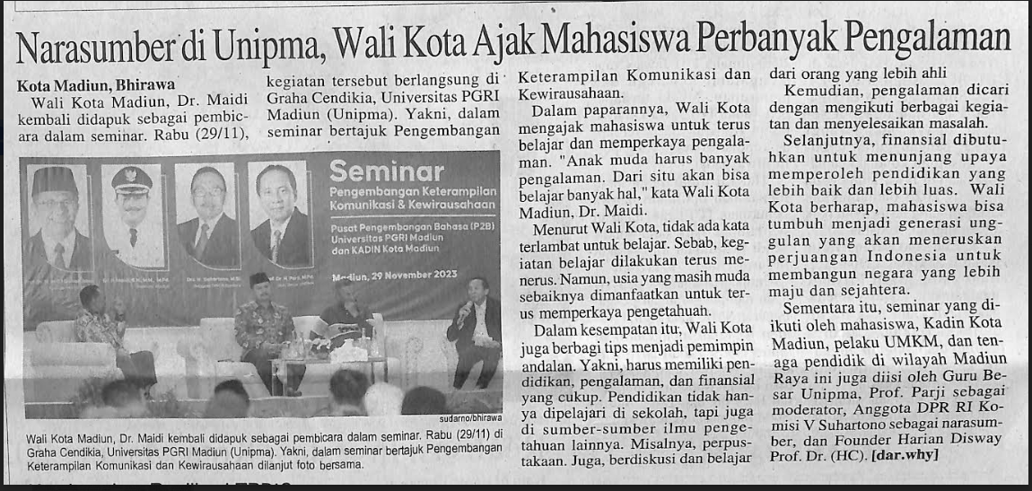Narasumber di Unipma, Wali Kota Ajak Mahasiswi Perbanyak Pengalaman
