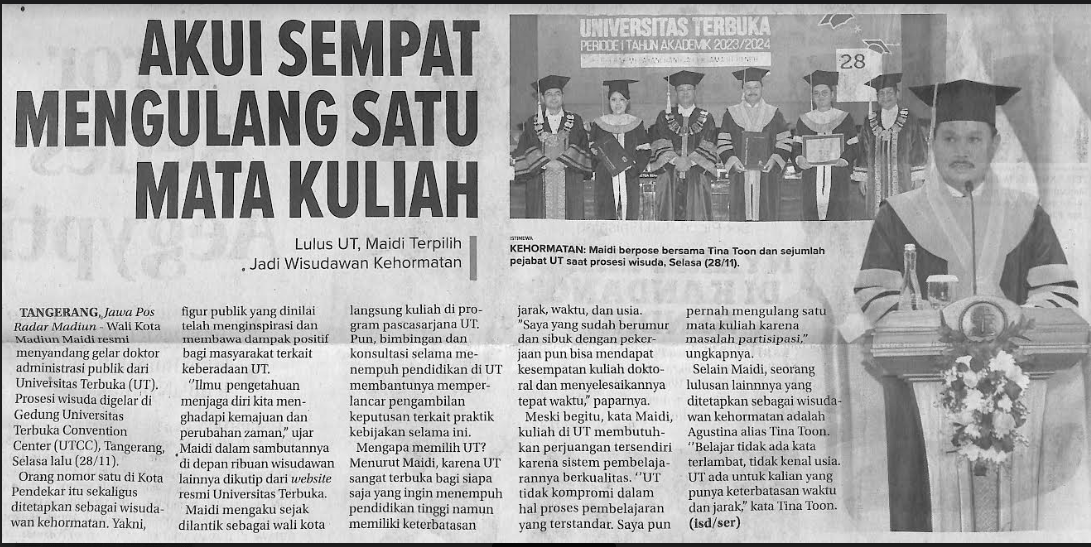 Akui Sempat Mengulang Satu Mata Kuliah, Lulus UT, Maidi Terpilih Jadi Wisudawan Kehormatan