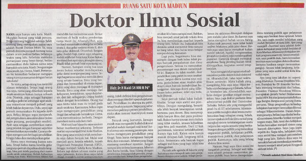 Ruang Satu Kota Madiun, Doktor Ilmu Sosial