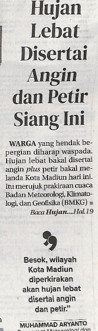 Hujan Lebat Disertai Angin dan Petir Siang Ini