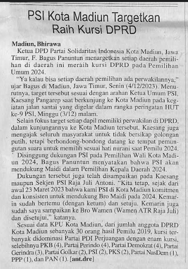 PSI Kota Madiun Targetkan Raih Kursi DPRD