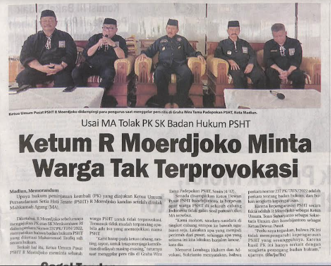 Usai MA Tolak PK SK Badan Hukum PSHT, Ketum R Moerdjoko Minta Warga Tak Terprovokasi