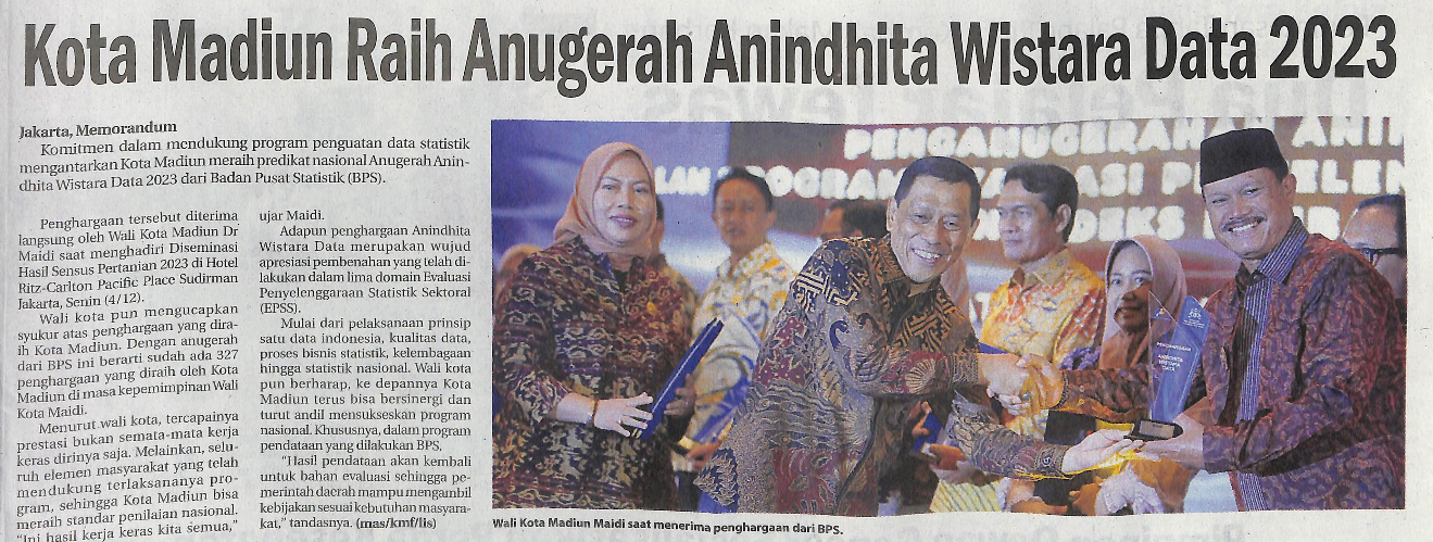 Kota Madiun Raih Anugerah Anindhita Wistara Data 2023