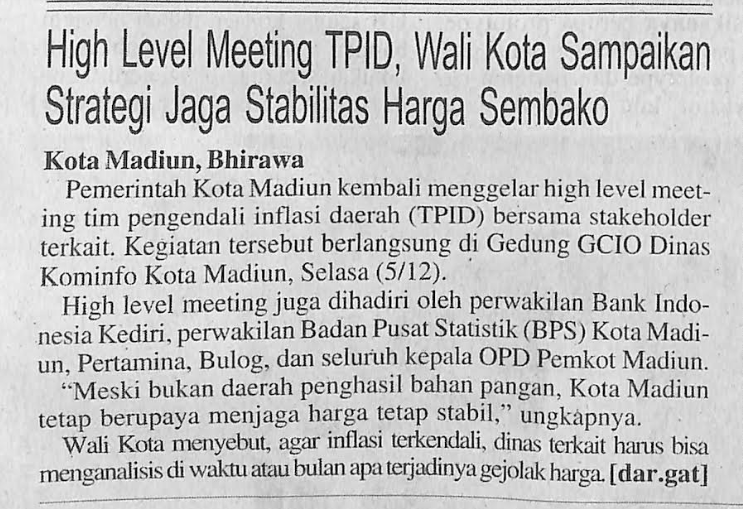 High Level Meeting TPID, Wali Kota Sampaikan Strategi Jaga Stabilitas Harga Sembako