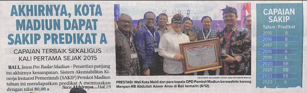 Akhirnya, Kota Madiun Dapat SAKIP Predikat A, Capaian Terbaik Sekaligus Kali Pertama Sejak 2015