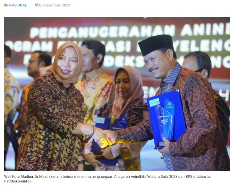 Kota Madiun Raih Anugerah Anindhita Wistara Data 2023