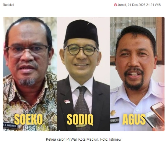 DPRD Usulkan Tiga Nama Kandidat Pj Walikota Madiun