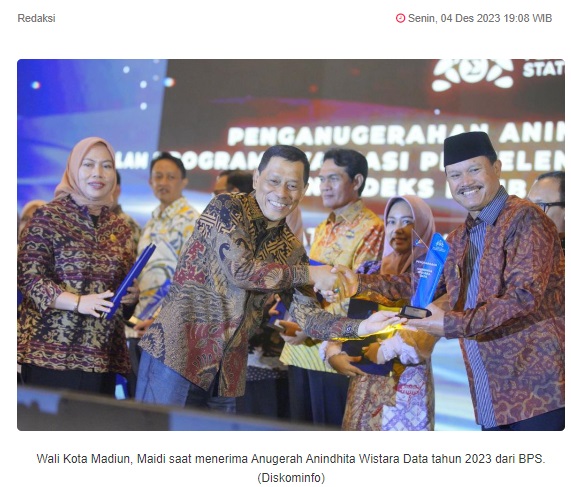 Kota Madiun Raih Anugerah Anindhita Wistara Data 2023 Dari BPS