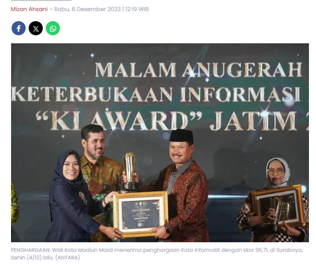 Dr Maidi Antar Kota Madiun Sabet Predikat Kota Informatif selama Empat Tahun Beruntun