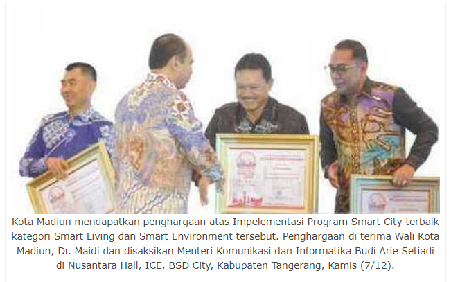 Kota Madiun Raih Implementasi Terbaik Dimensi Smart Living dan Environment