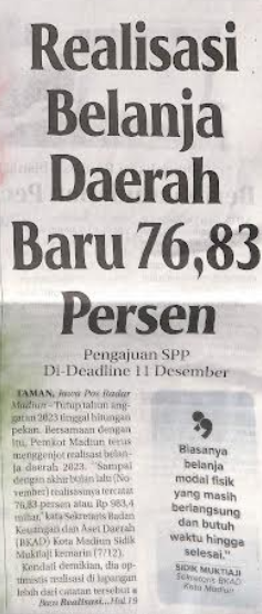 Realisasi Belanja Daerah Baru 76,83 Persen, Pengajuan SPP Di-Deadline 11 Desember